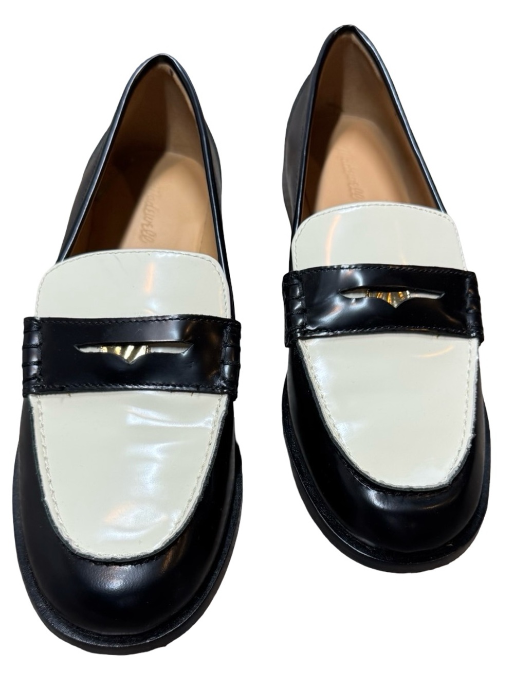 Madewell Black and White Leather Women's Penny Loafers